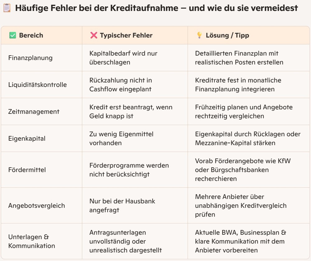 Häufige Fehler bei der Kreditaufnahme und die Lösung. Firmenkredit Vergleich