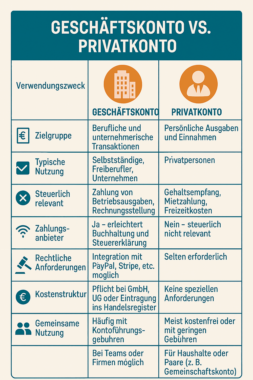 Geschäftskonto vs. Privatkonto
